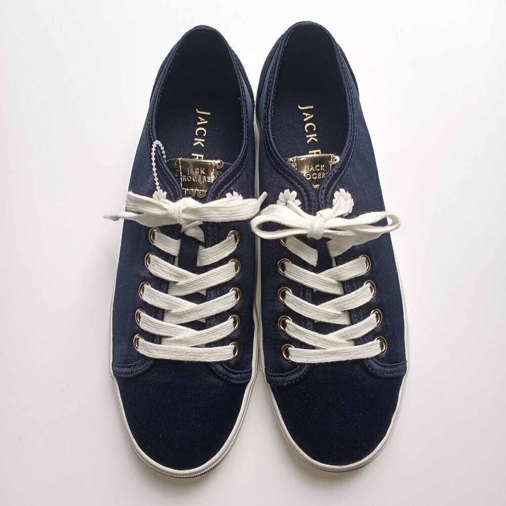NWOT JACK ROGERS Lia Satin Lace Up Casual Fashion Sneakers - Midnight Navy - Picture 5 of 12